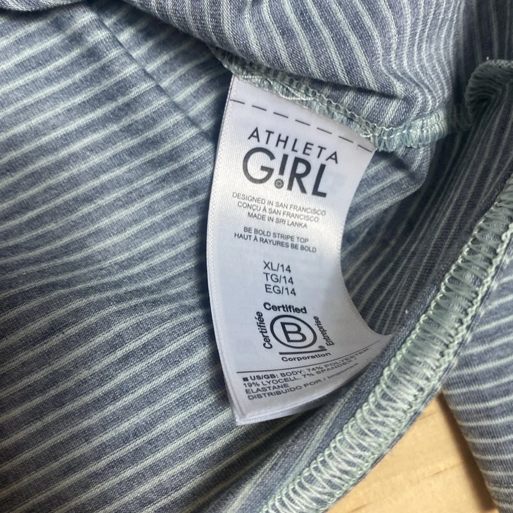 Athleta girl gray striped‎ long sleeve tee size XL 14